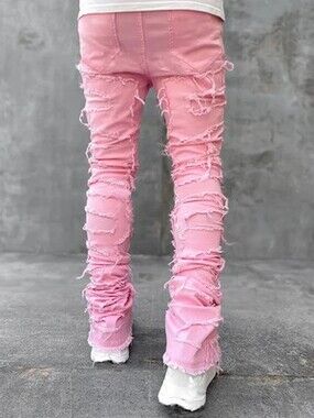 Ins Fringes Ripped jeans Individual Patched Pants Long Tight Fit